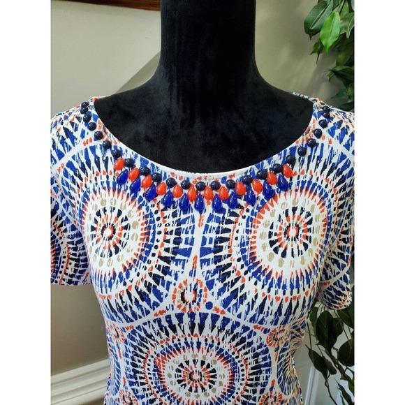 Ruby Rd. Women's Blue Rayon Round Neck Short Sleeve Casual Top Blouse Size PL - Picture 3 of 11